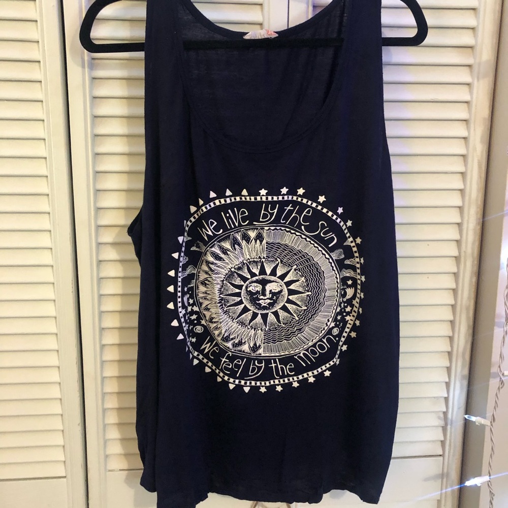 Boho Sun & Moon Graphic Tank Top - Navy